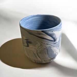 Ceramic Blue Swirl Opaque Vase 4”x4” With Glazed Interior